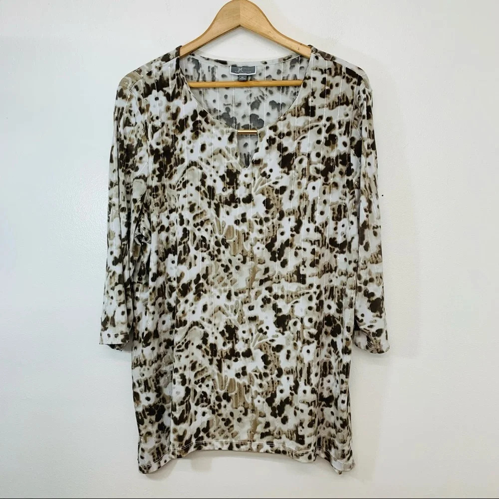 Jm Collection Knit too Woman‎  XL  Geometric Embroidery Sequin 3/4 Sleeve Office